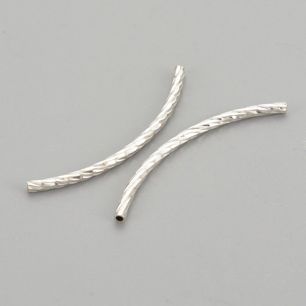 Two 30mm textured silver tubes - Jewelry Making Finding 925 sterling Silver